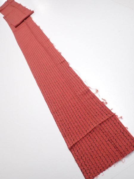 Photo5: 1Y09z60  Japanese Kimono Silk  FABRIC Shibori Red-Brown 85.8x7.1 (5)