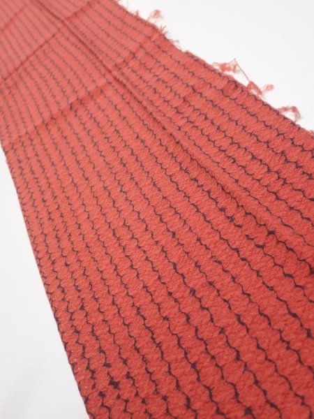 Photo3: 1Y10z30  Japanese Kimono Silk  FABRIC Shibori Red-Brown 36.6x7.1 (3)