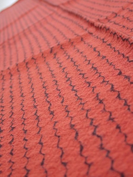 Photo5: 1Y10z30  Japanese Kimono Silk  FABRIC Shibori Red-Brown 36.6x7.1 (5)