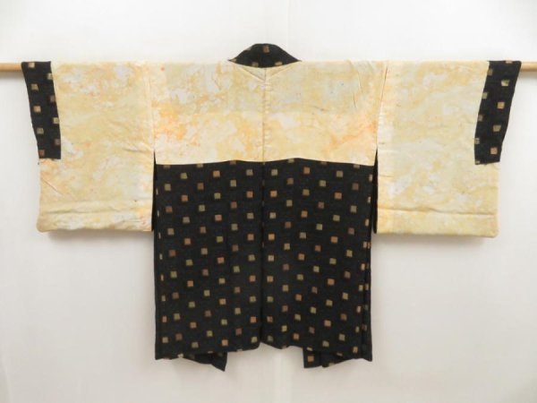 Photo4: 5315T01z590 Vintage Japanese Kimono Silk HAORI  Black (4)