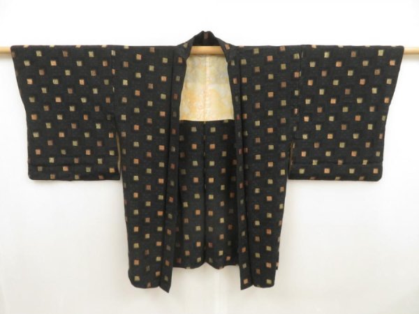 Photo5: 5315T01z590 Vintage Japanese Kimono Silk HAORI  Black (5)