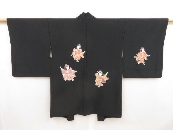Photo1: 5315T03z610 Vintage Japanese Kimono Silk HAORI  Black (1)