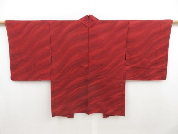 Photo1: 5315T06z520 Vintage Japanese Kimono Silk HAORI  Dark red (1)