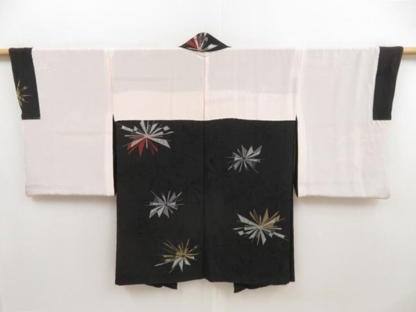Photo7: 5315T07z640 Vintage Japanese Kimono Silk HAORI Chrysanthemum Black (7)