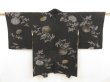 Photo1: 5315T09z660 Vintage Japanese Kimono Silk HAORI Chrysanthemum Black (1)