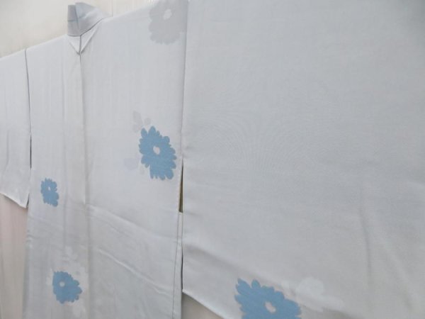 Photo2: 5315T10z610 Vintage Japanese Kimono Silk HAORI Flower Dull light blue (2)