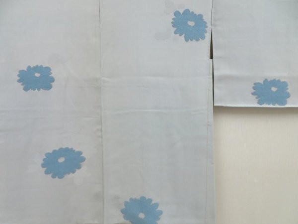 Photo3: 5315T10z610 Vintage Japanese Kimono Silk HAORI Flower Dull light blue (3)