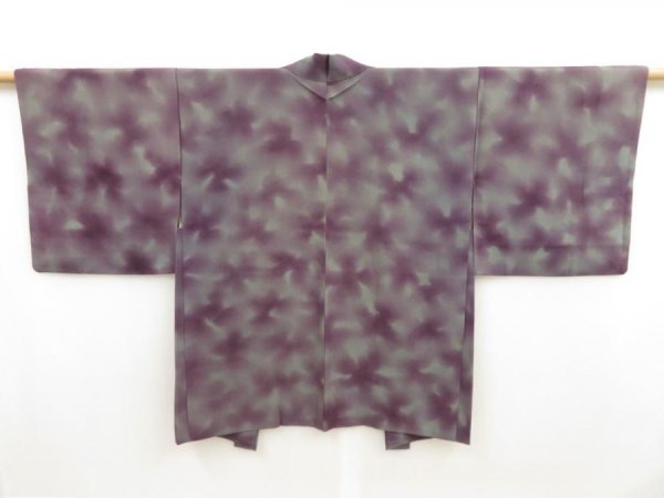 Photo1: 5315T11z510 Vintage Japanese Kimono Silk HAORI  Dark purple-gray (1)