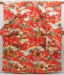 Photo1: 5315T13z1080 Vintage Japanese Kimono Silk FURISODE Chrysanthemum Tomato red (1)