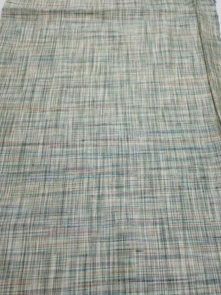 Photo1: 2N02z50  Japanese Kimono Silk TSUMUGI FABRIC  Light green 40.6x14.6 (1)