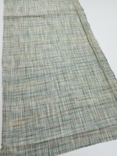 Photo2: 2N02z50  Japanese Kimono Silk TSUMUGI FABRIC  Light green 40.6x14.6 (2)