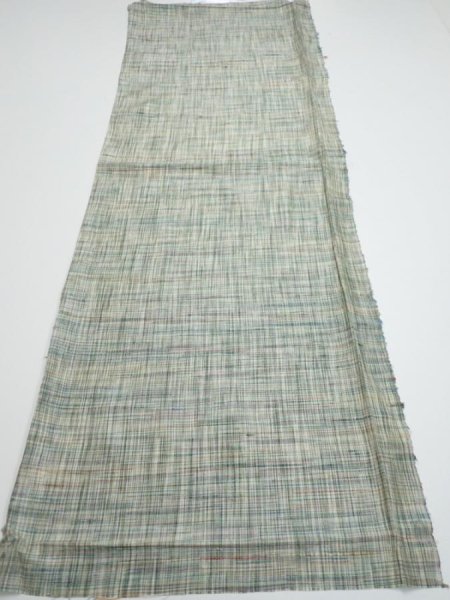 Photo5: 2N02z50  Japanese Kimono Silk TSUMUGI FABRIC  Light green 40.6x14.6 (5)