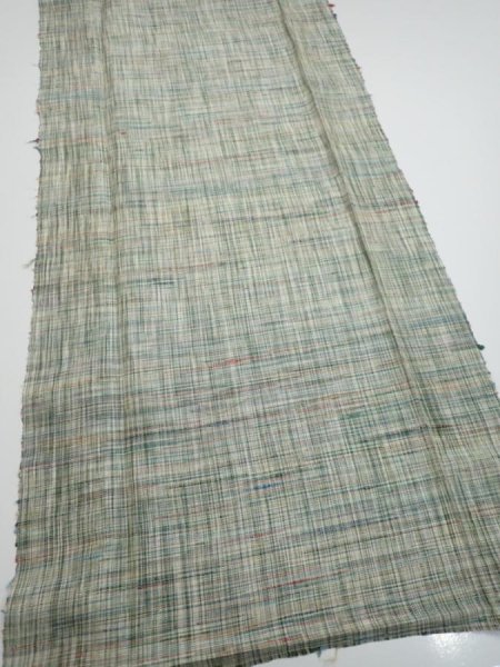 Photo2: 2N03z70  Japanese Kimono Silk TSUMUGI FABRIC  Light green 61.8x14.6 (2)