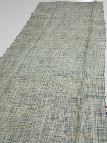 Photo3: 2N03z70  Japanese Kimono Silk TSUMUGI FABRIC  Light green 61.8x14.6 (3)