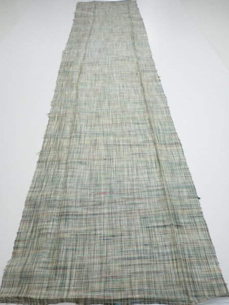 Photo5: 2N03z70  Japanese Kimono Silk TSUMUGI FABRIC  Light green 61.8x14.6 (5)