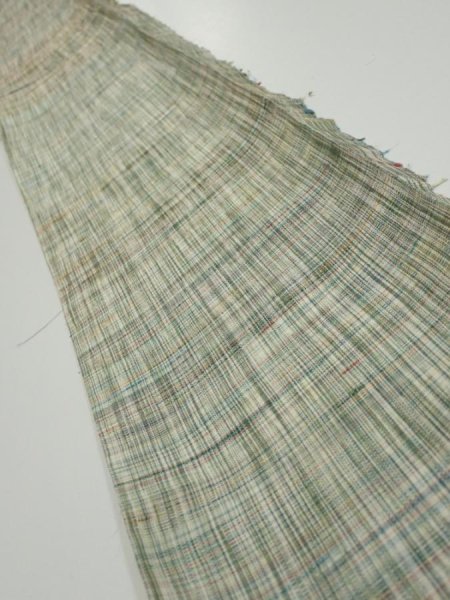 Photo1: 2N07z30  Japanese Kimono Silk TSUMUGI FABRIC  Light green 55.1x7.3 (1)