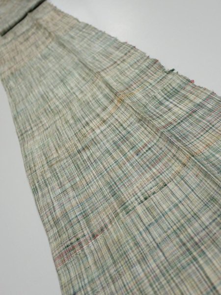 Photo1: 2N09z40  Japanese Kimono Silk TSUMUGI FABRIC  Light green 79.1x6.9 (1)