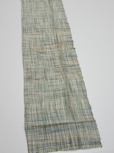 Photo2: 2N09z40  Japanese Kimono Silk TSUMUGI FABRIC  Light green 79.1x6.9 (2)