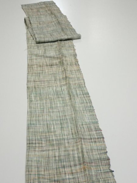 Photo3: 2N09z40  Japanese Kimono Silk TSUMUGI FABRIC  Light green 79.1x6.9 (3)