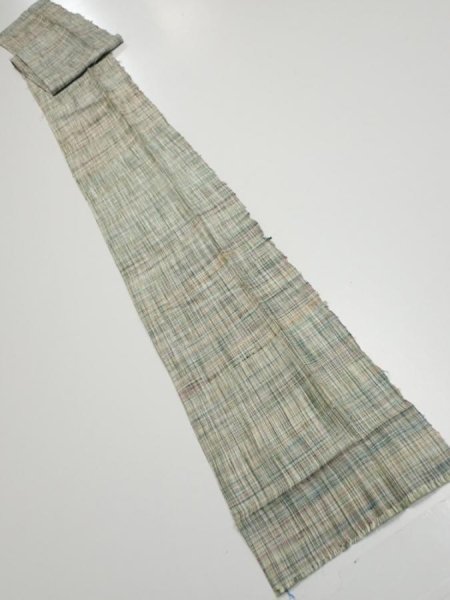 Photo5: 2N09z40  Japanese Kimono Silk TSUMUGI FABRIC  Light green 79.1x6.9 (5)