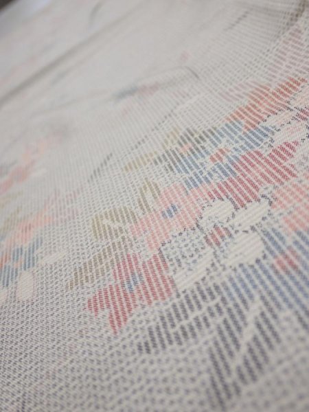 Photo4: 2N01z40  Japanese Kimono Silk TSUMUGI FABRIC Flowers Light gray 40.2x15.0 (4)