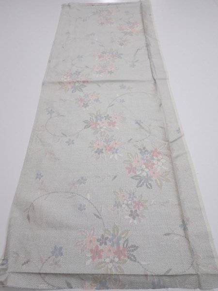 Photo5: 2N01z40  Japanese Kimono Silk TSUMUGI FABRIC Flowers Light gray 40.2x15.0 (5)
