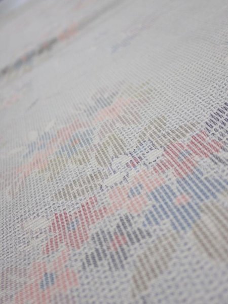 Photo4: 2N02z40  Japanese Kimono Silk TSUMUGI FABRIC Flowers Light gray 39.8x15.0 (4)