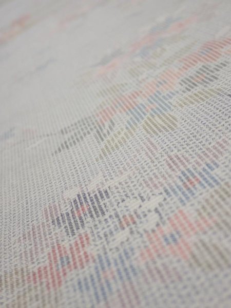 Photo4: 2N05z70  Japanese Kimono Silk TSUMUGI FABRIC Flowers Light gray 67.3x15.0 (4)