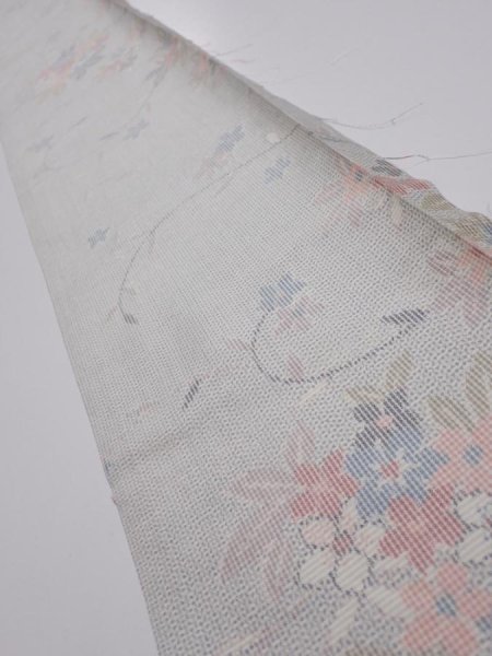 Photo1: 2N07z30  Japanese Kimono Silk TSUMUGI FABRIC Flowers Light gray 57.5x7.5 (1)