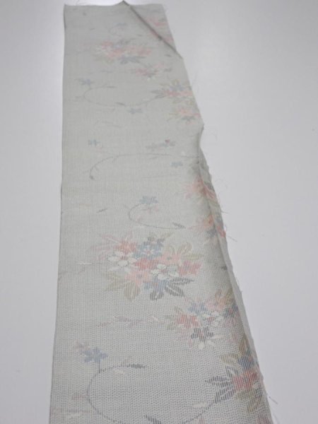 Photo3: 2N07z30  Japanese Kimono Silk TSUMUGI FABRIC Flowers Light gray 57.5x7.5 (3)