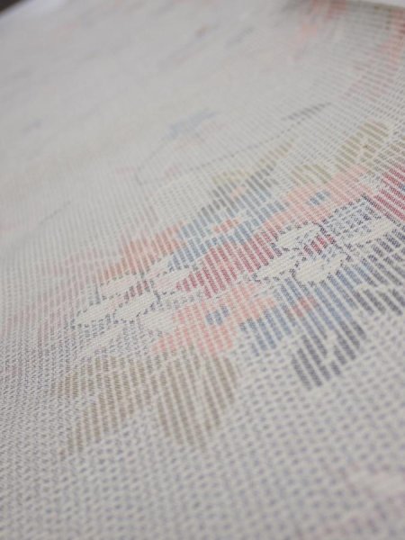 Photo4: 2N07z30  Japanese Kimono Silk TSUMUGI FABRIC Flowers Light gray 57.5x7.5 (4)