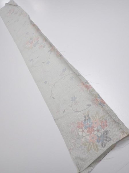 Photo5: 2N07z30  Japanese Kimono Silk TSUMUGI FABRIC Flowers Light gray 57.5x7.5 (5)