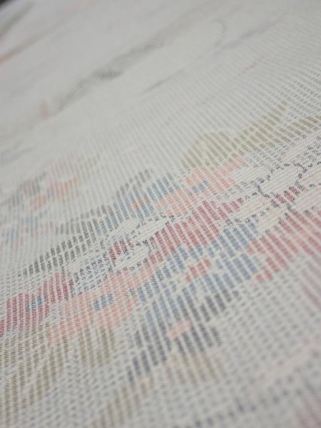 Photo4: 2N08z30  Japanese Kimono Silk TSUMUGI FABRIC Flowers Light gray 57.9x7.3 (4)