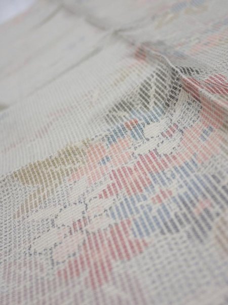 Photo5: 2N10z20  Japanese Kimono Silk TSUMUGI FABRIC Flowers Light gray 37.8x7.5 (5)