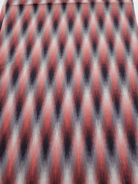 Photo1: 2N02z50 Vintage Japanese Kimono Silk  FABRIC  Red, Gray, Black 39.4x14.2 (1)