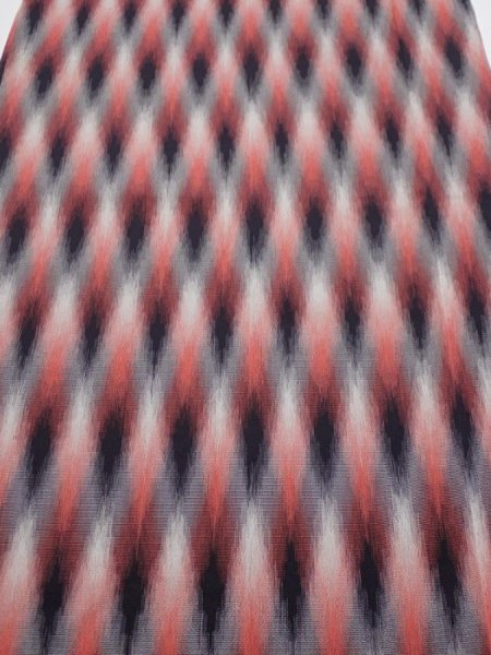 Photo1: 2N05z80 Vintage Japanese Kimono Silk  FABRIC  Red, Gray, Black 64.2x14.2 (1)