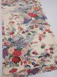 Photo2: 4L01z70  Japanese Kimono Silk  FABRIC Flowers Off-white 43.3x14.4 (2)