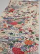 Photo3: 4L01z70  Japanese Kimono Silk  FABRIC Flowers Off-white 43.3x14.4 (3)