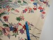 Photo6: 4L01z70  Japanese Kimono Silk  FABRIC Flowers Off-white 43.3x14.4 (6)