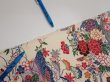 Photo11: 4L01z70  Japanese Kimono Silk  FABRIC Flowers Off-white 43.3x14.4 (11)