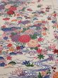 Photo1: 4L02z70  Japanese Kimono Silk  FABRIC Flowers Off-white 43.3x14.6 (1)