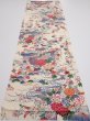 Photo10: 4L02z70  Japanese Kimono Silk  FABRIC Flowers Off-white 43.3x14.6 (10)