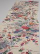 Photo3: 4L03z90  Japanese Kimono Silk  FABRIC Flowers Off-white 63.0x14.4 (3)