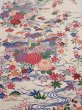 Photo1: 4L04z90  Japanese Kimono Silk  FABRIC Flowers Off-white 61.4x14.4 (1)