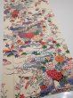 Photo2: 4L04z90  Japanese Kimono Silk  FABRIC Flowers Off-white 61.4x14.4 (2)