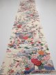 Photo5: 4L04z90  Japanese Kimono Silk  FABRIC Flowers Off-white 61.4x14.4 (5)
