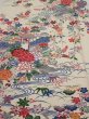 Photo1: 4L05z90  Japanese Kimono Silk  FABRIC Flowers Off-white 63.8x14.4 (1)