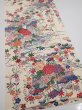 Photo2: 4L05z90  Japanese Kimono Silk  FABRIC Flowers Off-white 63.8x14.4 (2)