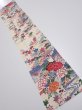 Photo1: 4L10z30  Japanese Kimono Silk  FABRIC Flowers Off-white 36.2x7.1 (1)