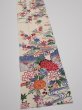 Photo3: 4L10z30  Japanese Kimono Silk  FABRIC Flowers Off-white 36.2x7.1 (3)
